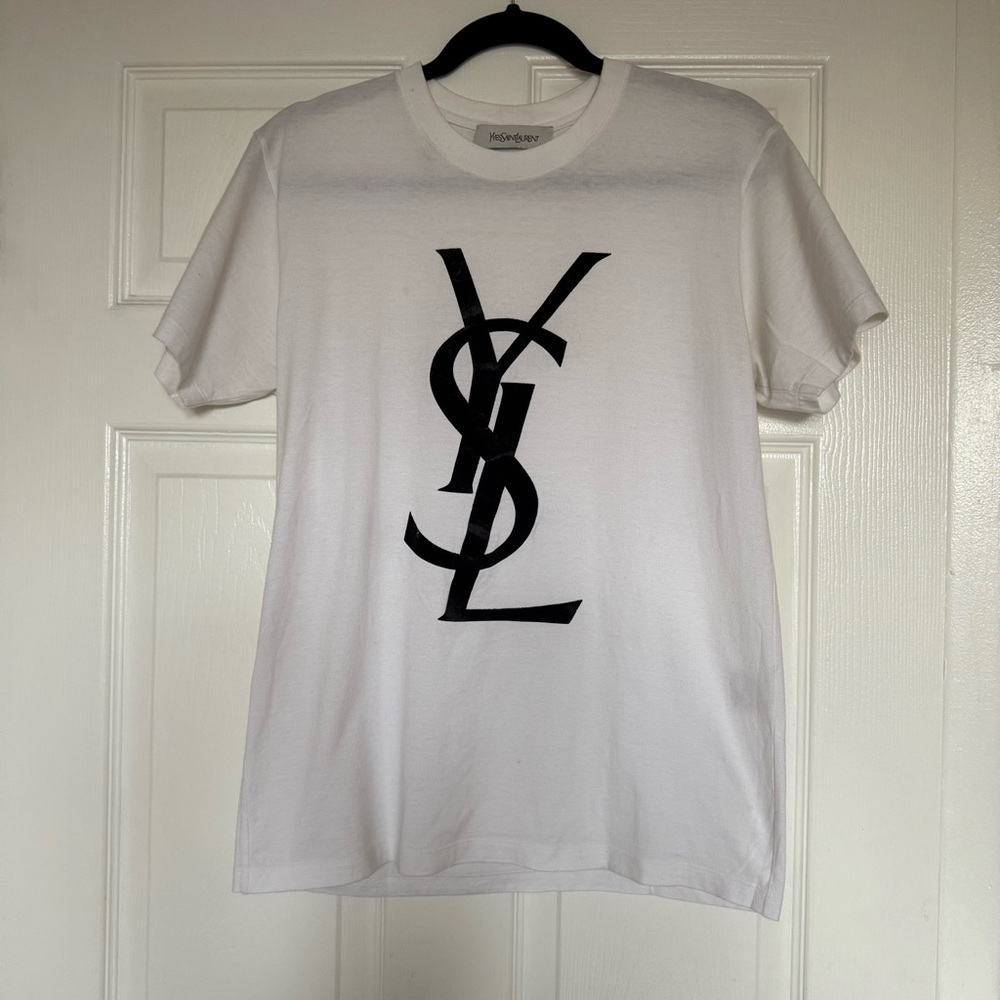 Yves Saint Laurent White Tee with Black Logo